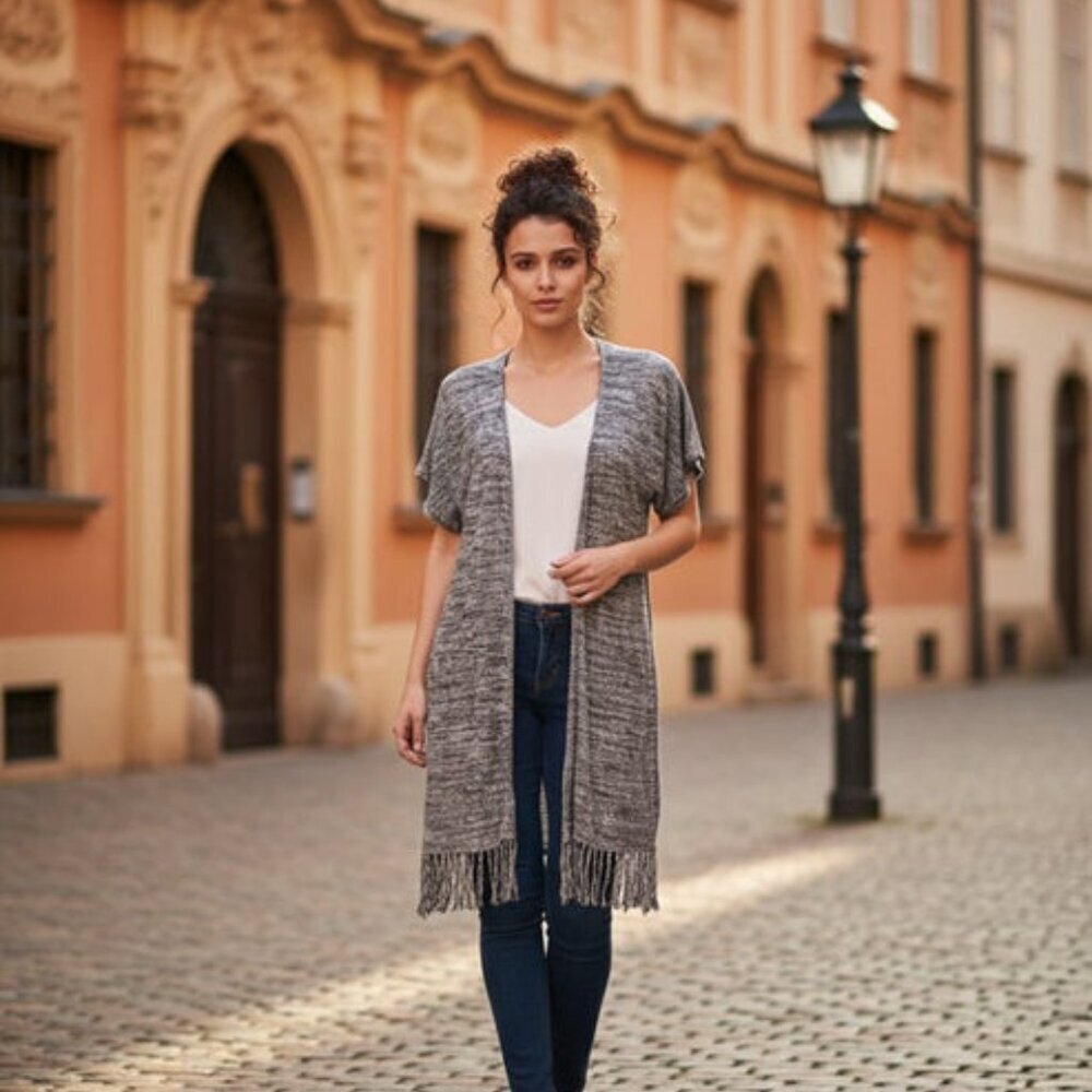 MULTI GREY SHORT SLEEVE CARDIGAN